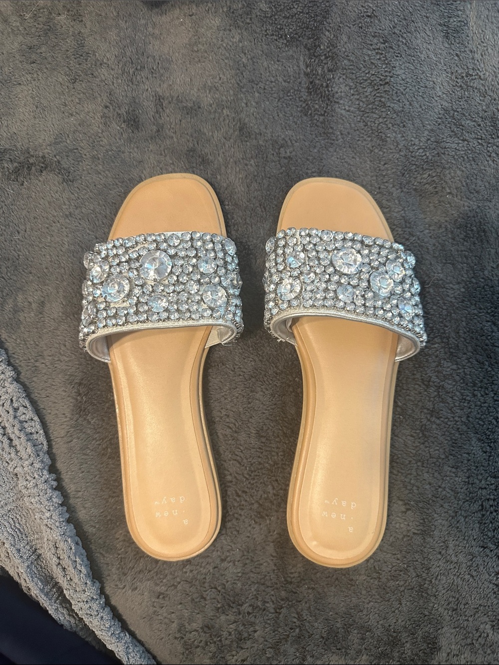 a new day Crystal Jeweled Slide Sandals - Beige/Silver